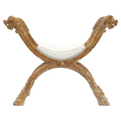 Tabouret curule néoclassique italien du XIXe siècle, en bois doré et plâtre