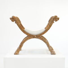 Tabouret curule néoclassique italien du XIXe siècle, en bois doré et plâtre