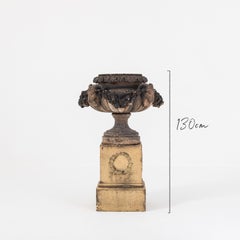 Buff Terracotta Urn by Pulham and Sons with Rams’ Heads and Swags