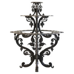 Victorian Black Cast Iron Three Tier Plant Stand, with floral decoration