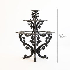 Victorian Black Cast Iron Three Tier Plant Stand, with floral decoration