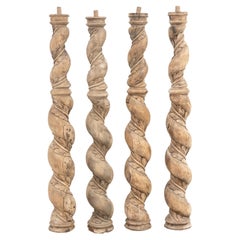 Set of Four Continental 18th Century Poplar Wrythen Columns, circa 1740–1780