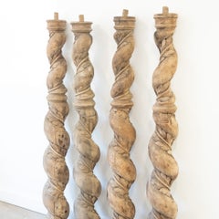 Set of Four Continental 18th Century Poplar Wrythen Columns, circa 1740–1780