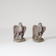 Pair of Weathered Early 20th Century Stoneware Garden Eagles