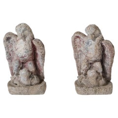 Pair of Weathered Early 20th Century Stoneware Garden Eagles