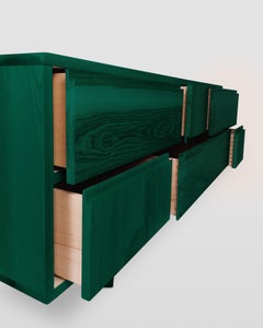 Contemporary Emerald Green Solid Ash Sideboard with Six Asymmetrical Drawers