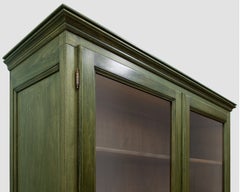 Green Country Style Solid Wood Bookcase with Glass Doors and Drawers