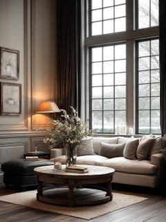Rustic French Bleached Oak Round Coffee Table with Baluster Legs