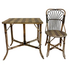 French Bentwood Rattan Bistro Set