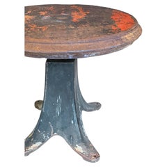 Industrial Blacksmith Adjustable Pedestal Side Table with Distressed Red Paint