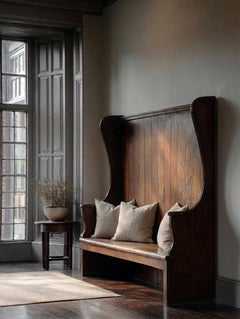 19th-Century French Provincial Oak Pub Settee Settle Bench