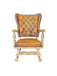 Pair of French Provincial King and Queen Leather Chest style Chairs.