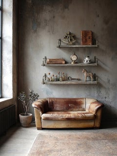 French Art Deco Sheepskin Leather Club Sofa