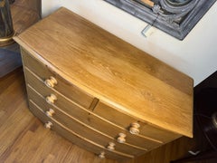 English Pine Bow Front Chest of Drawers, c. 1880 with original knobs and feet