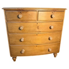 English Pine Bow Front Chest of Drawers, c. 1880 with original knobs and feet