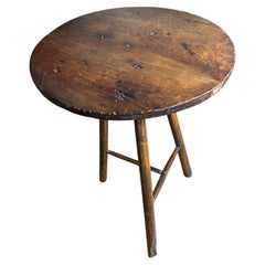 Dark stained English pine Cricket table, c. 1900, primitive and lovely!