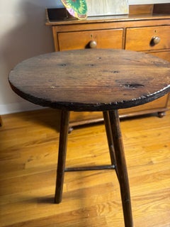 Dark stained English pine Cricket table, c. 1900, primitive and lovely!