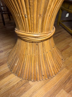 Vintage Mid-Century Modern bamboo wheat sheaf dining table with glass top