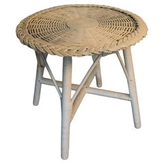 Antique American Wicker Round Side Table, Bar Harbor, C. 1910