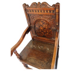 English Oak Joined Chair, with inlay, and stretcher base legs, 18thC