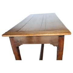 19th C Provincial French Cherry Table with bread board ends + stretcher base