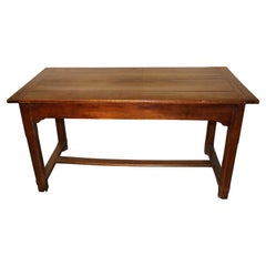19th C Provincial French Cherry Table with bread board ends + stretcher base