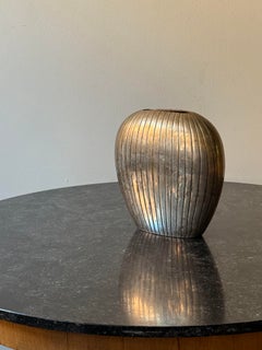 Scandinavian Art Deco Fluted Patinated Metal Vase, circa 1930s
