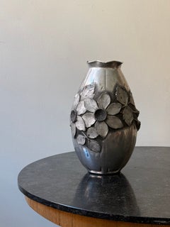Hand-Ciselé Art Deco Aluminium Vase, France by L. Houzeaux, circa 1930