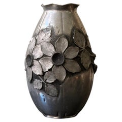 Hand-Ciselé Art Deco Aluminium Vase, France by L. Houzeaux, circa 1930