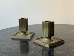 Pair of Swedish Grace Bronze Candlesticks by GAB, Sweden, 1930s
