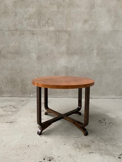 Swedish Grace Elm Burl Side Table with Sculptural Dark Wood Base, Sweden, 1930s