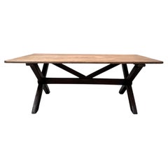 Large English X-Frame Farmhouse Dining Table in Pine and Oak, Early 19th Century