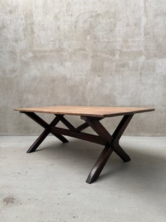 Large English X-Frame Farmhouse Dining Table in Pine and Oak, Early 19th Century