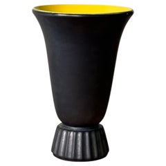 French Modernist Black and Yellow Ceramic Vase by Verceram, 1950s