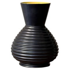 Sculptural Black and Yellow Ceramic Vase, 1950s French Modernist