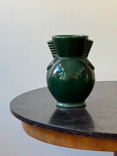 Blanche Letalle for Saint-Clément Art Deco Green Ceramic Vase, France