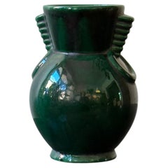 Blanche Letalle for Saint-Clément Art Deco Green Ceramic Vase, France