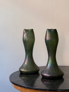 Large Pair of Bohemian Art Nouveau Iridescent Glass Vases, circa 1900