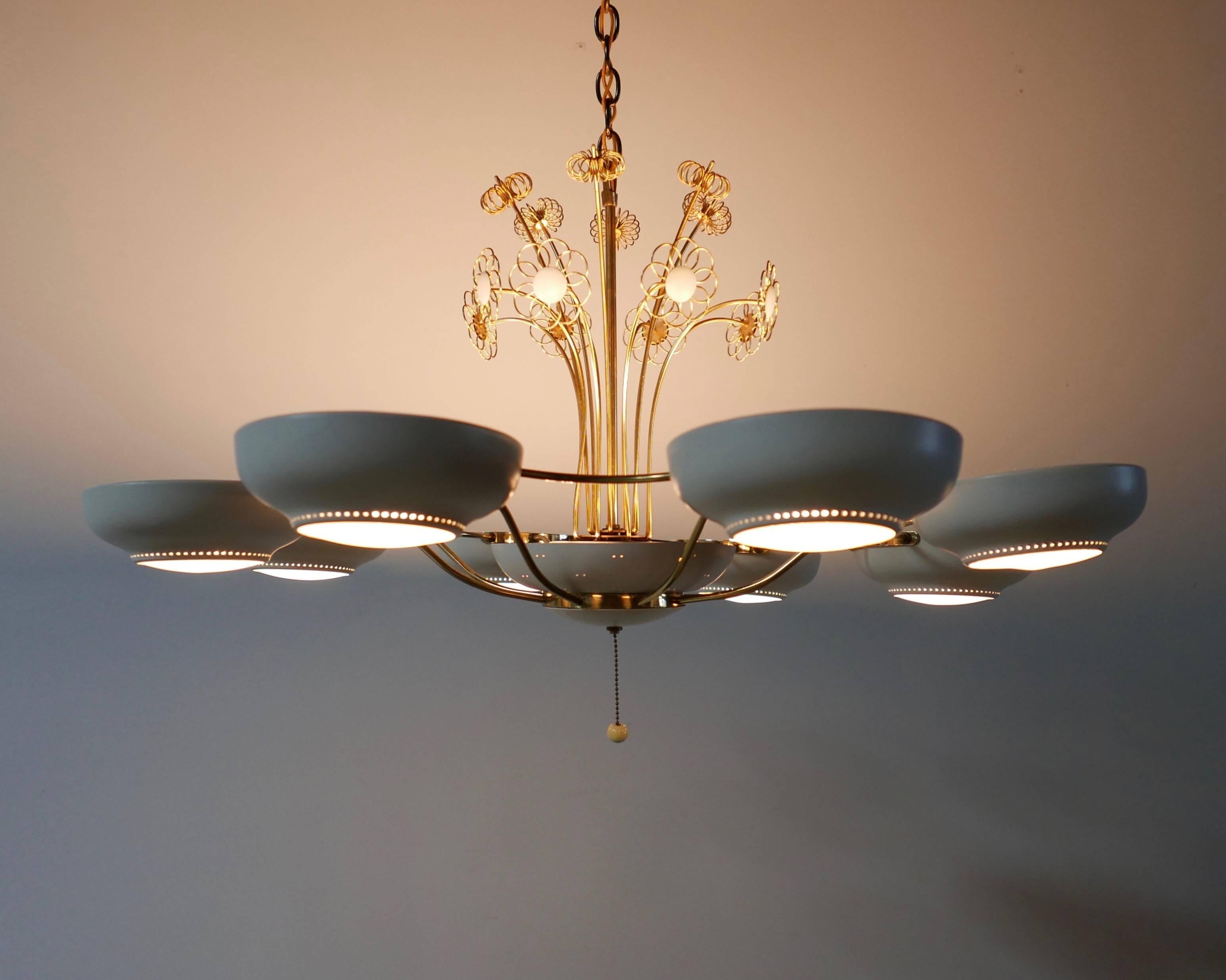 Enameled Lightolier Chandelier in the Manor of Paavo Tynell For Sale
