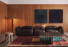 Canapé modulaire contemporain en cuir noir, trois éléments, revêtement sur mesure