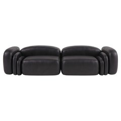 Contemporary Black Leather two-Piece Modular Sofa, Custom Upholstery