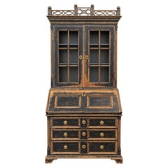 18 Century Gustavian Swedish Painted Secretary Desk with Cabinet