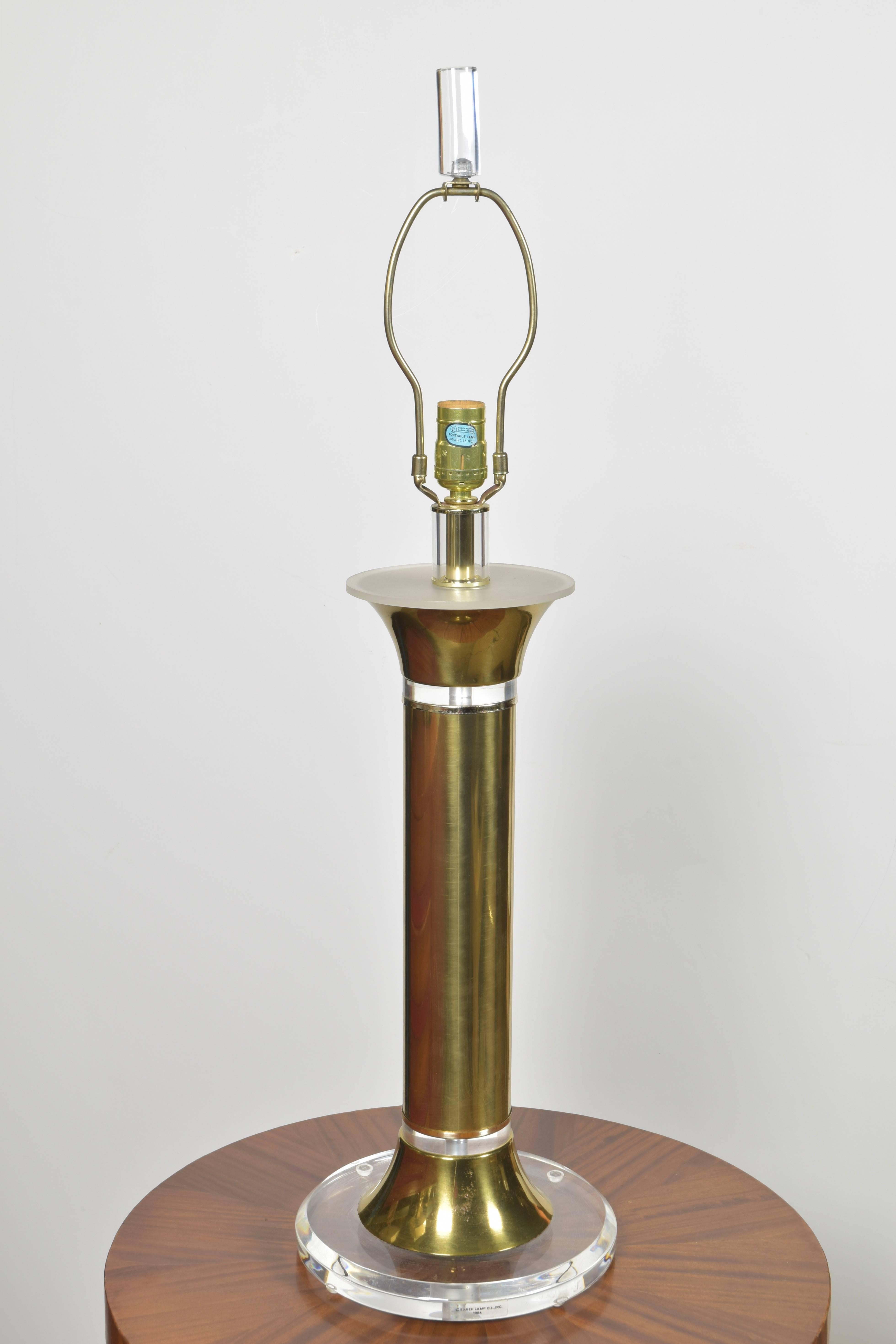 Modern Contemporary Bauer Brass and Lucite Lamp For Sale