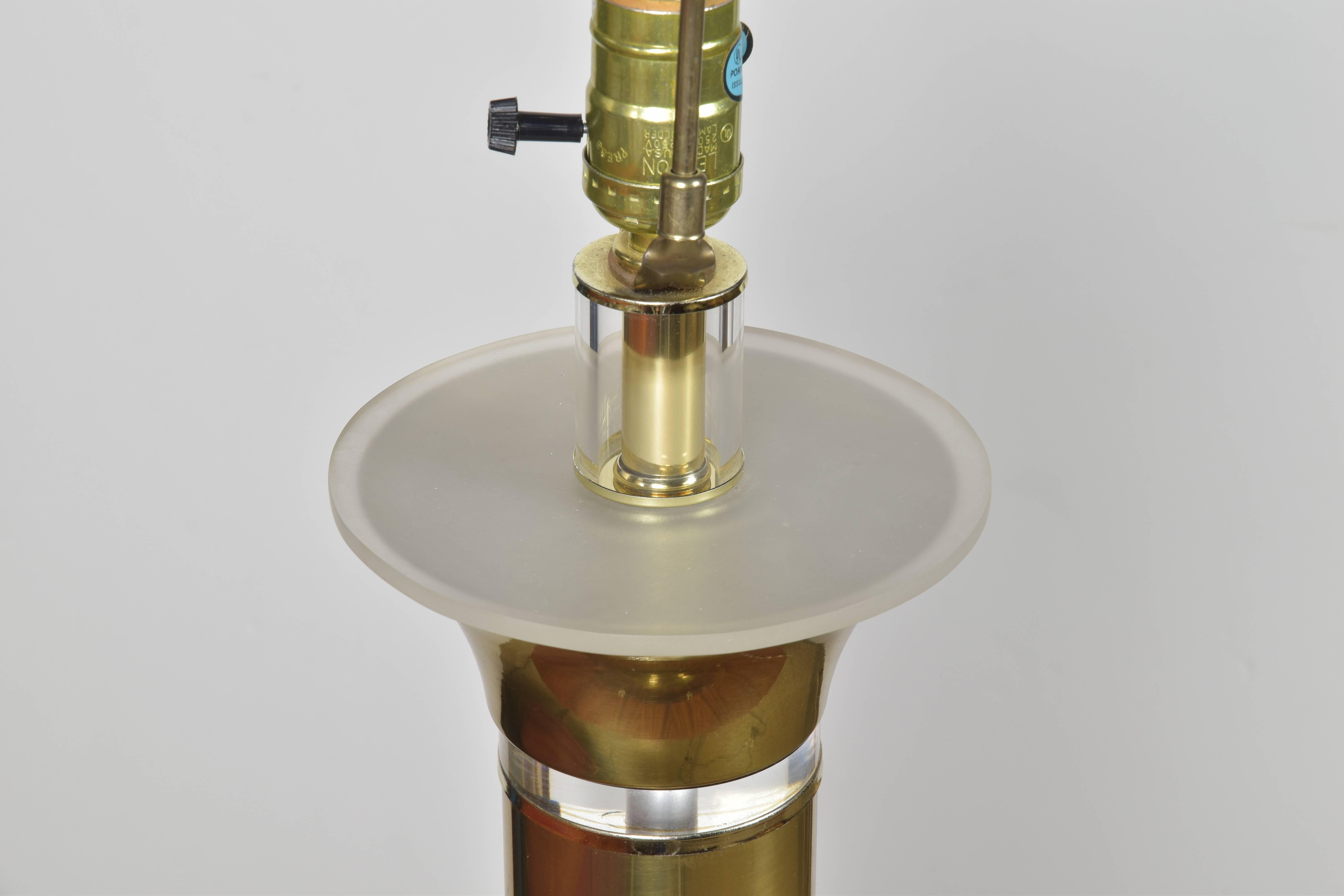 20th Century Contemporary Bauer Brass and Lucite Lamp For Sale