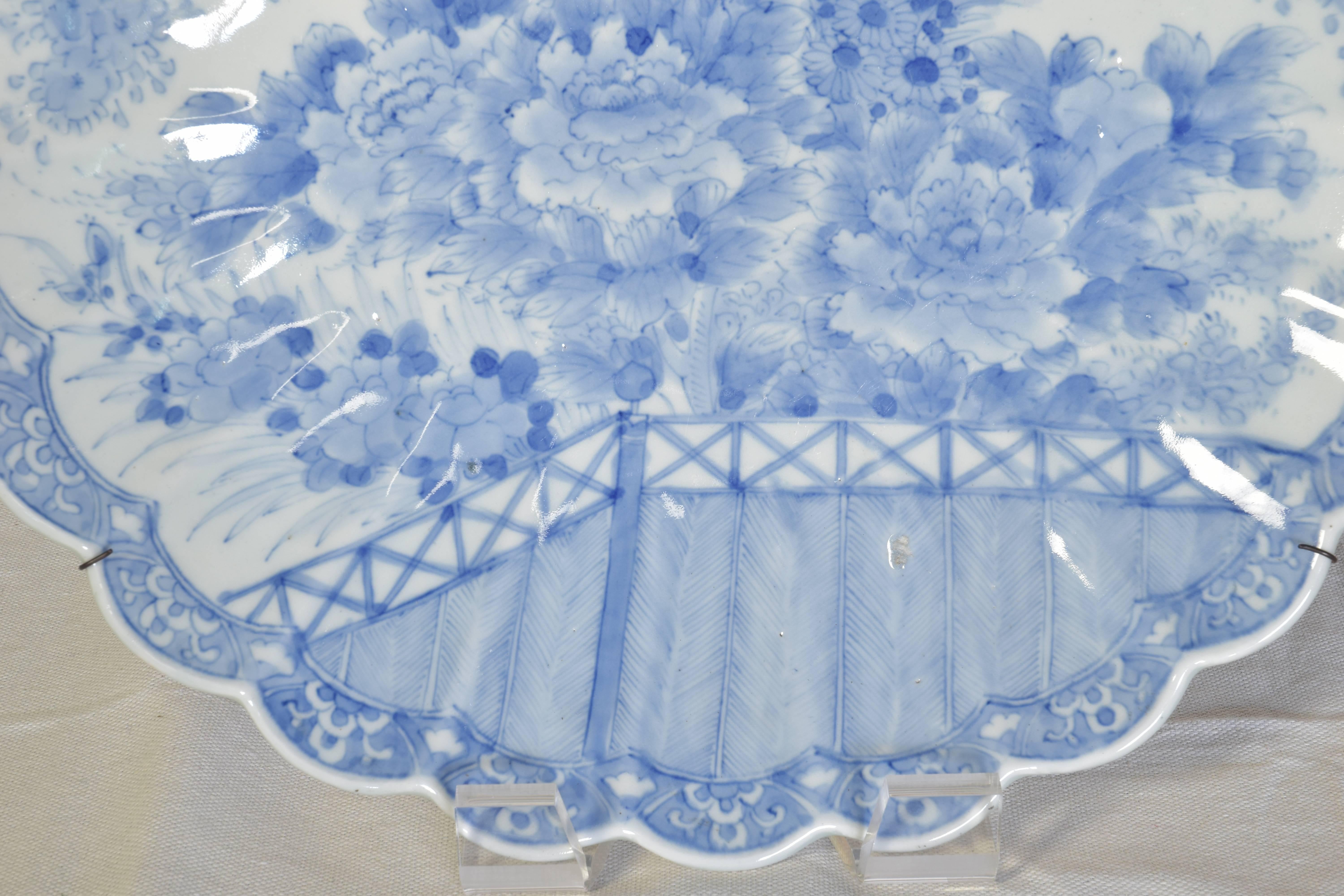 Pair of Japanese Blue and White Scalloped Chargers 2