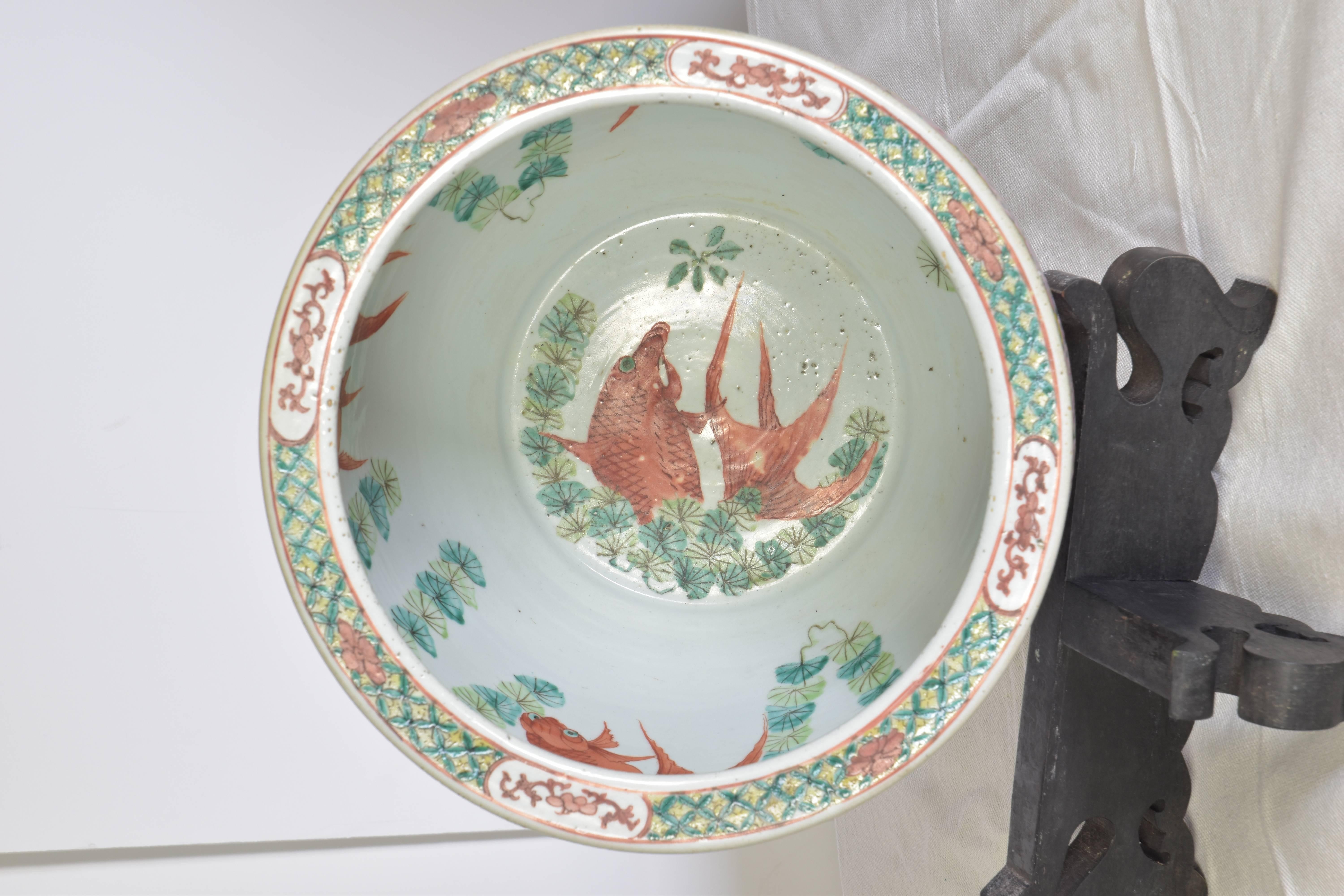 Hand-painted Chinese Jardiniere on Stand 2