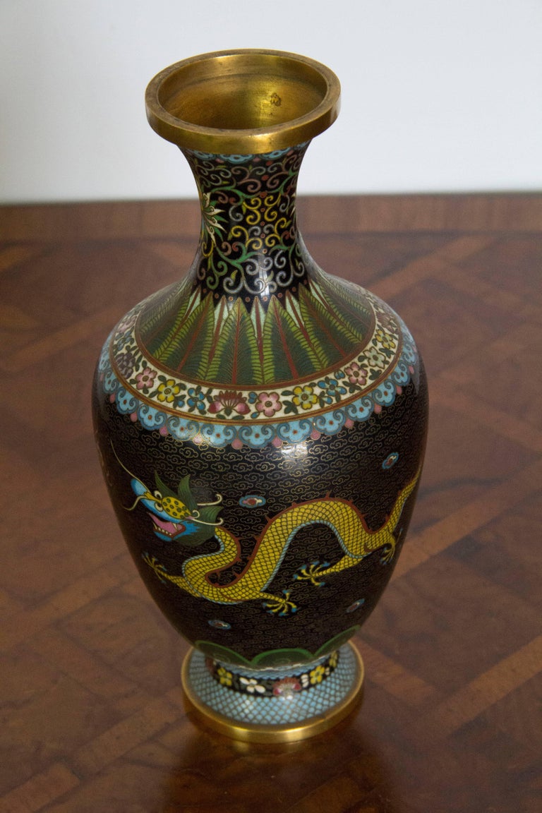 Cloisonne Vase with Imperial Dragon Decoration For Sale at 1stDibs