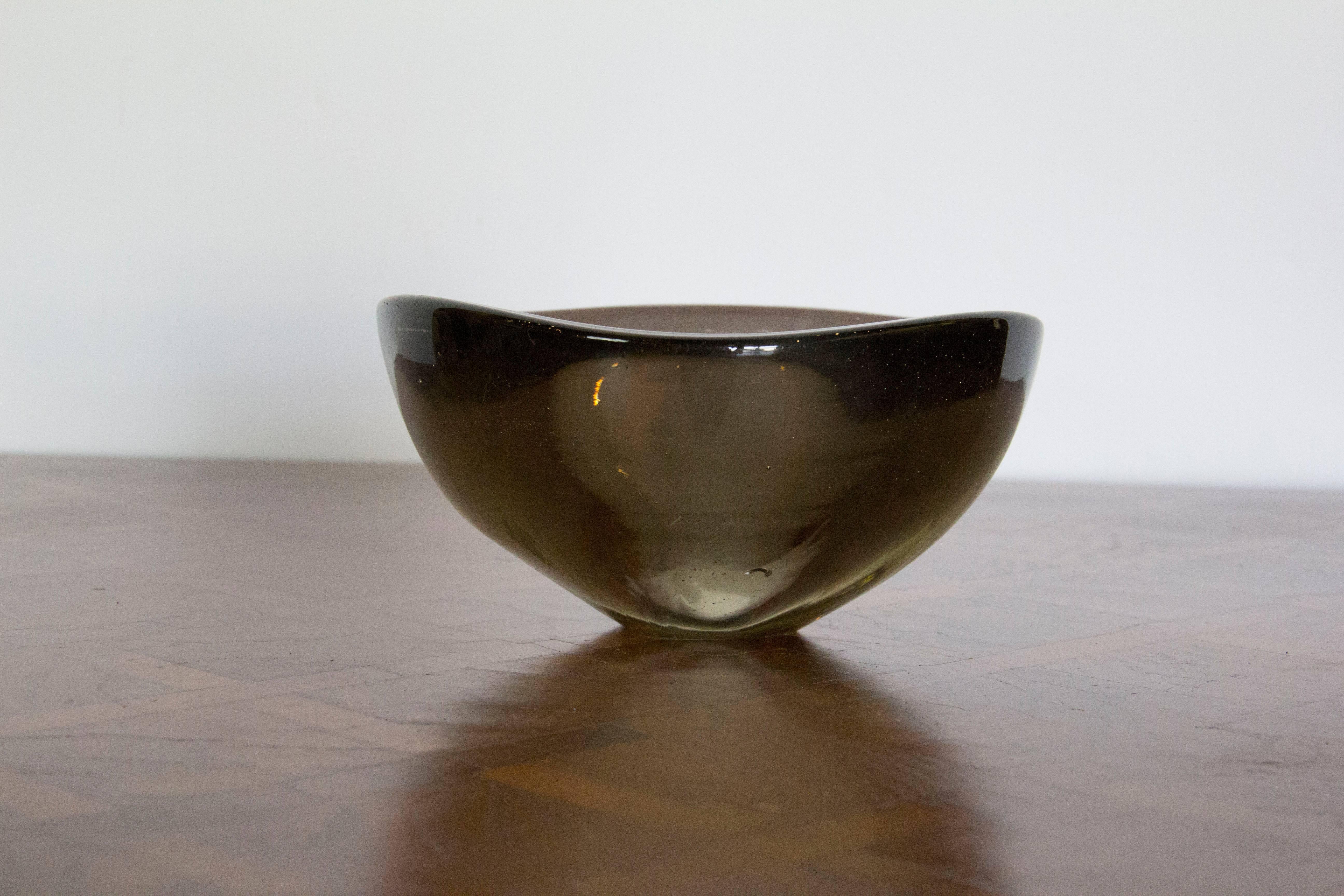 Mid-Century Modern Murano bowl in a gray smoked glass.