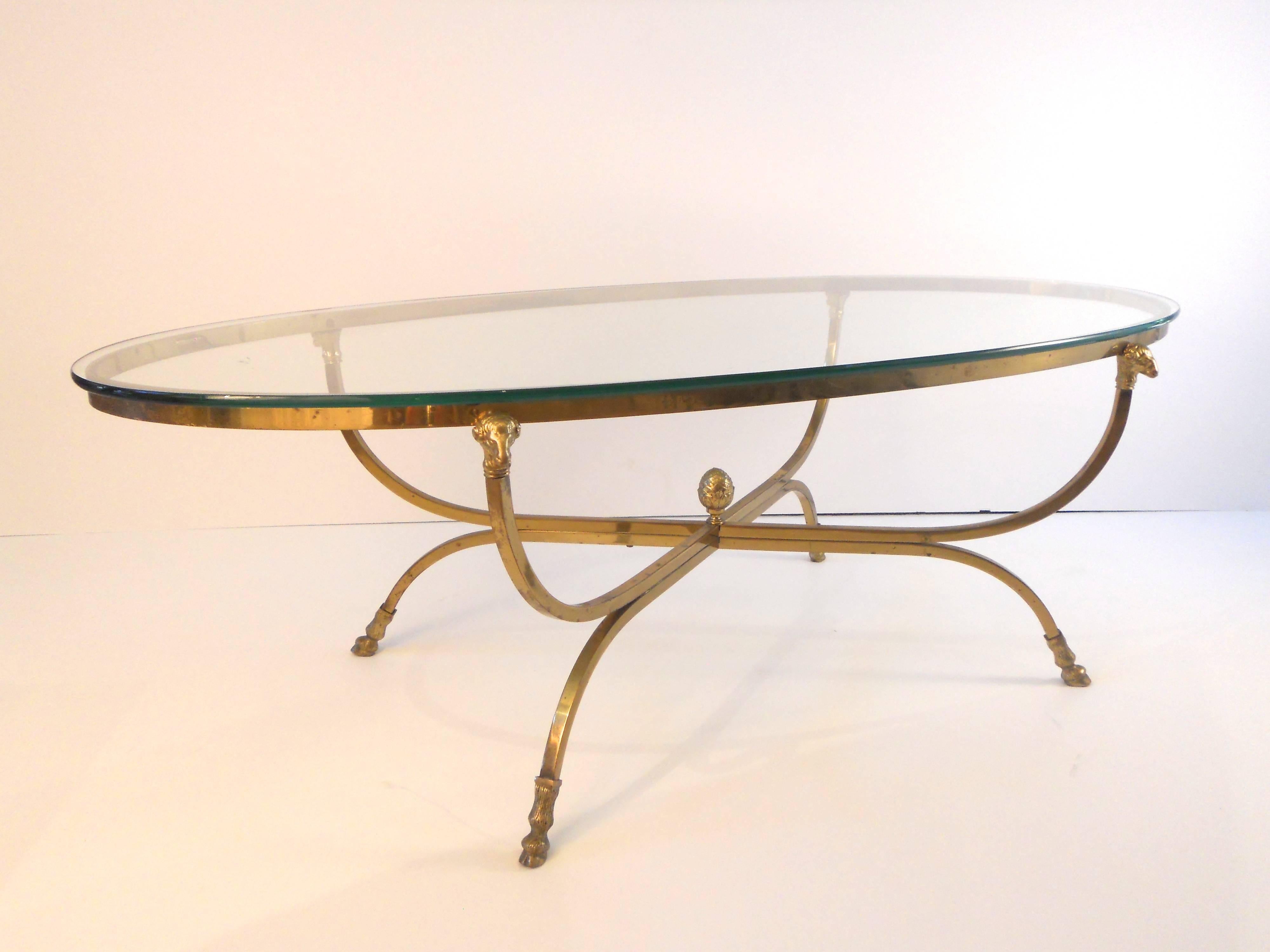 Maison Jansen Oval Cocktail Table with Ram'sHead Detail and Hoof Base