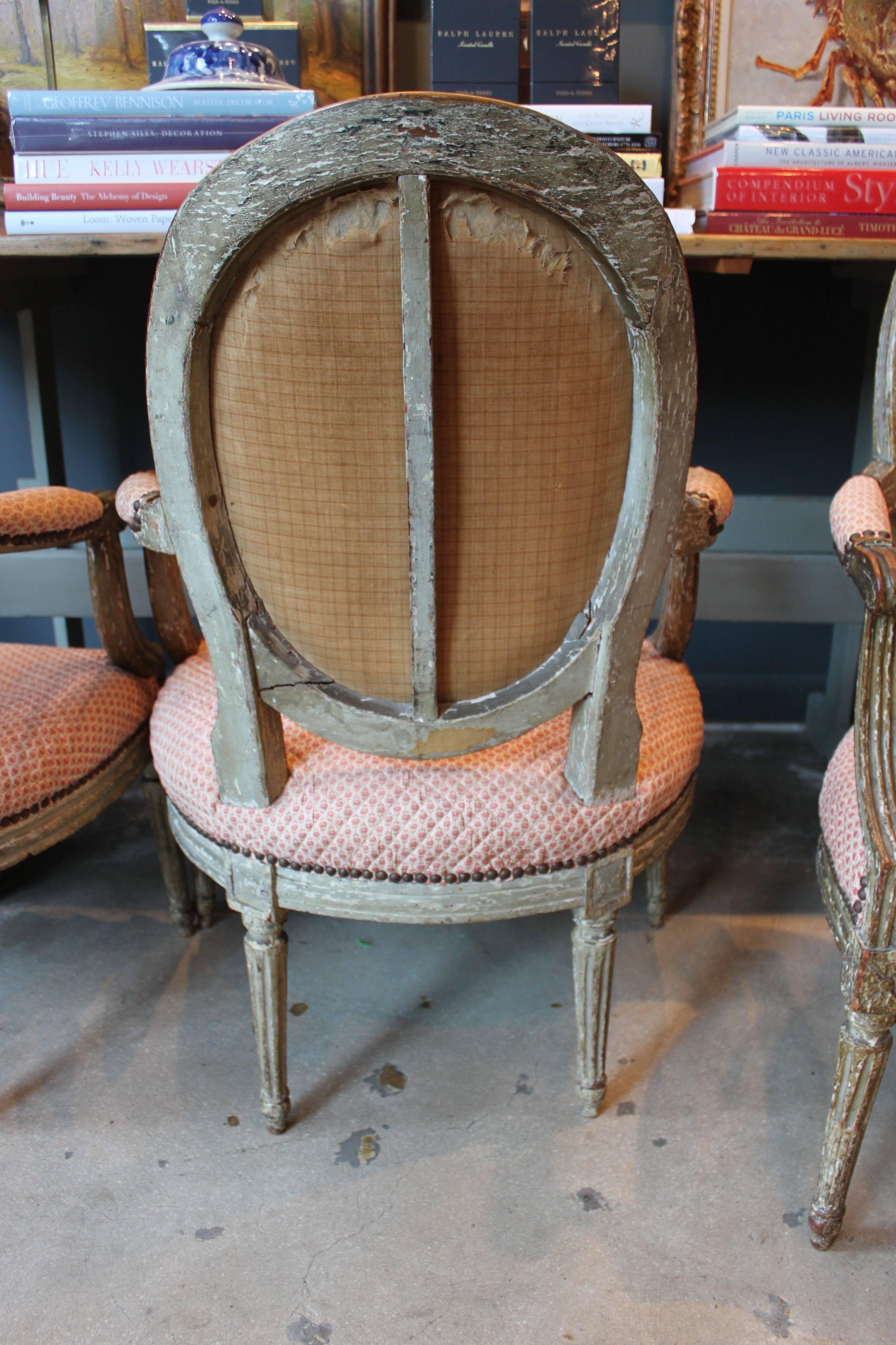 Set of Three Period Louis XVI Painted Fauteuils, France, Late 18th Century 4